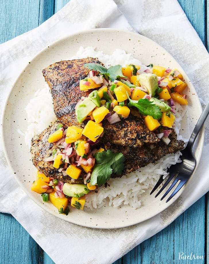 fathers day dinner ideas grilled jerk chicken cutlets with mango salsa recipe